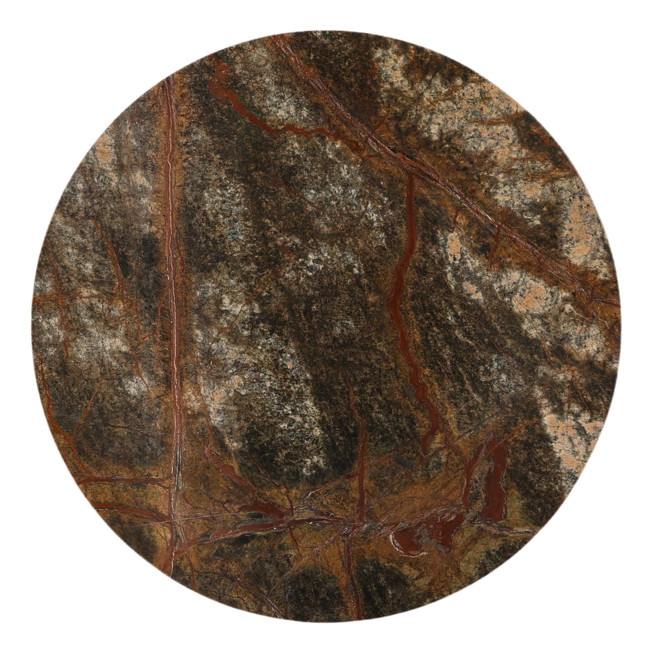 Brown and Green Marble and Antique Brass Bidasar Marble and Iron Table 22 in Wide