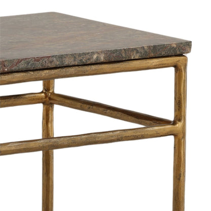 Brown and Green Marble and Antique Brass Bidasar Marble and Iron Table 60 in Wide