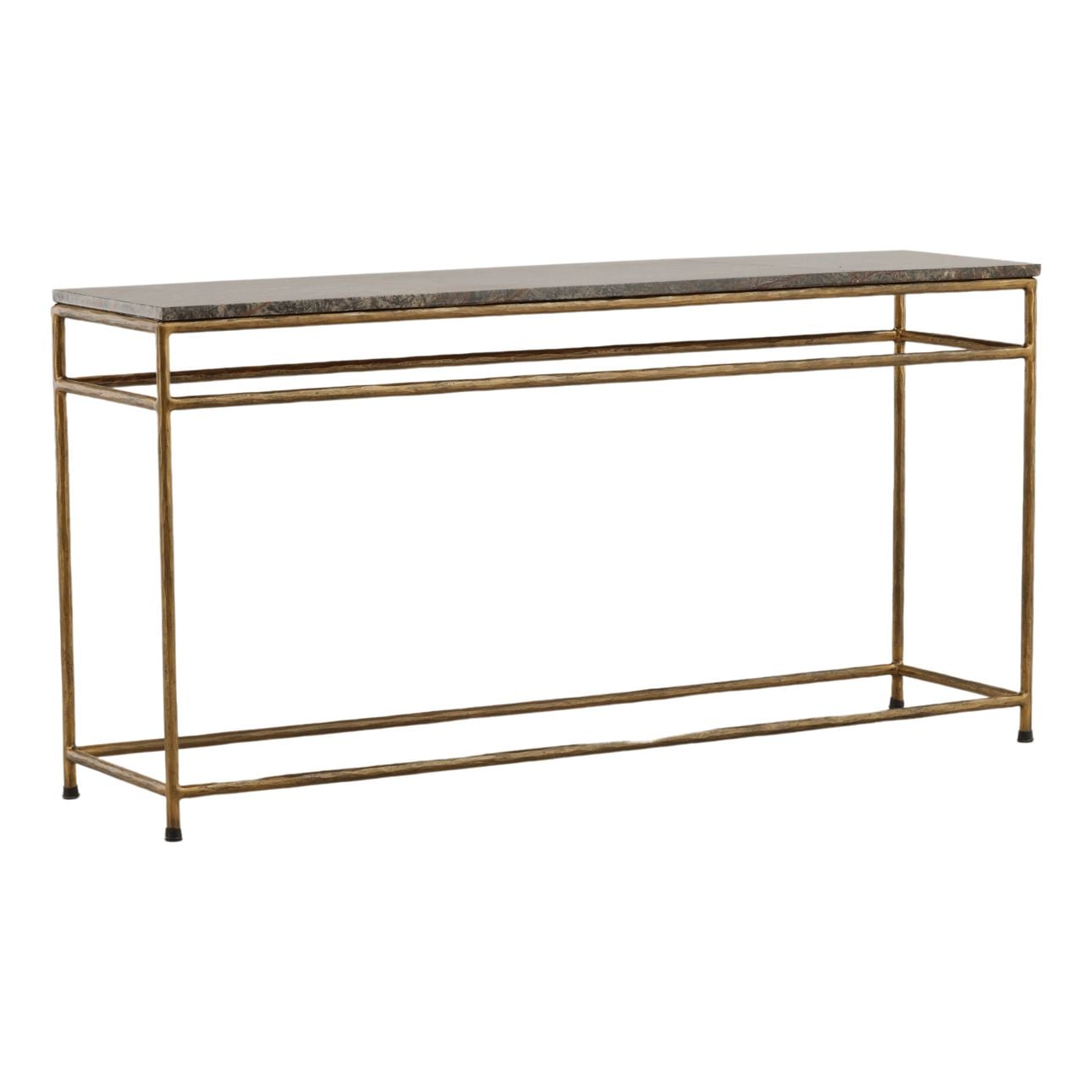 Brown and Green Marble and Antique Brass Bidasar Marble and Iron Table 60 in Wide