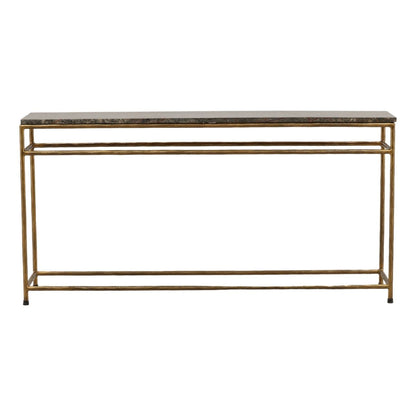 Brown and Green Marble and Antique Brass Bidasar Marble and Iron Table 60 in Wide