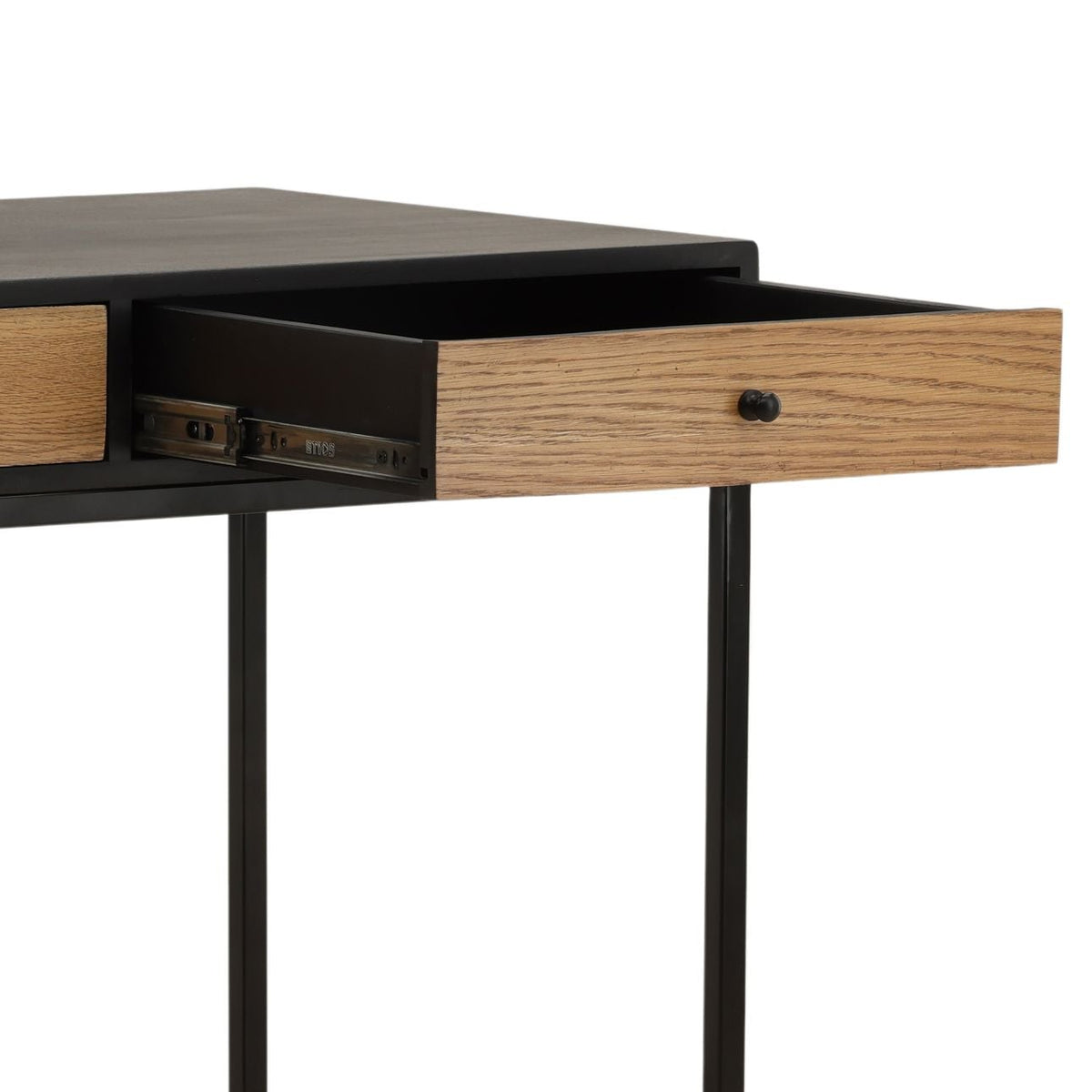 Elevated Mango Wood, Oak Veneer and Iron Desk