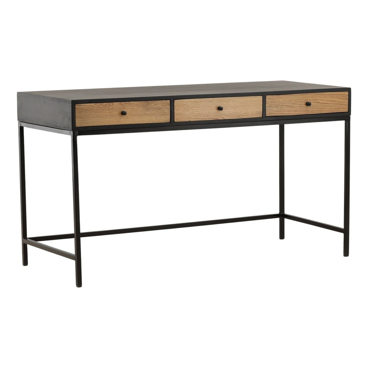 Elevated Mango Wood, Oak Veneer and Iron Desk