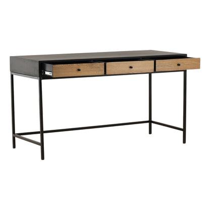 Elevated Mango Wood, Oak Veneer and Iron Desk