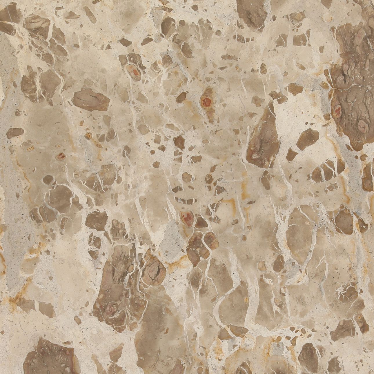 Beige and Antique Brass Tendu Marble, Glass and Iron Table 52 in Wide