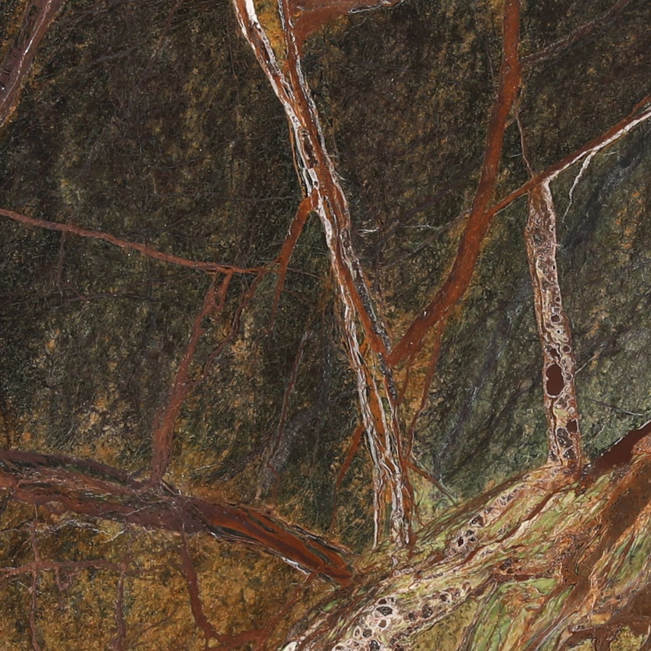 Brown, Green, and Beige Marble and Black Iron, Mango Wood, Bidasar and Tendu Marble Table 23 in Wide