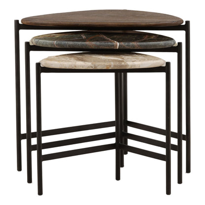 Brown, Green, and Beige Marble and Black Iron, Mango Wood, Bidasar and Tendu Marble Table 23 in Wide