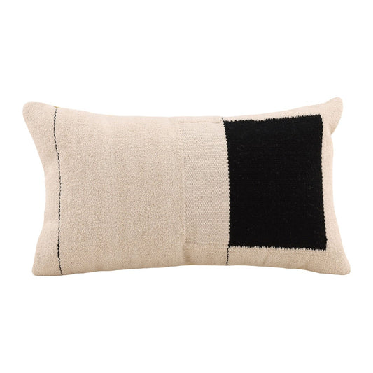 Black and Off White Handwoven Cotton with Filler Pillow 24 in Wide