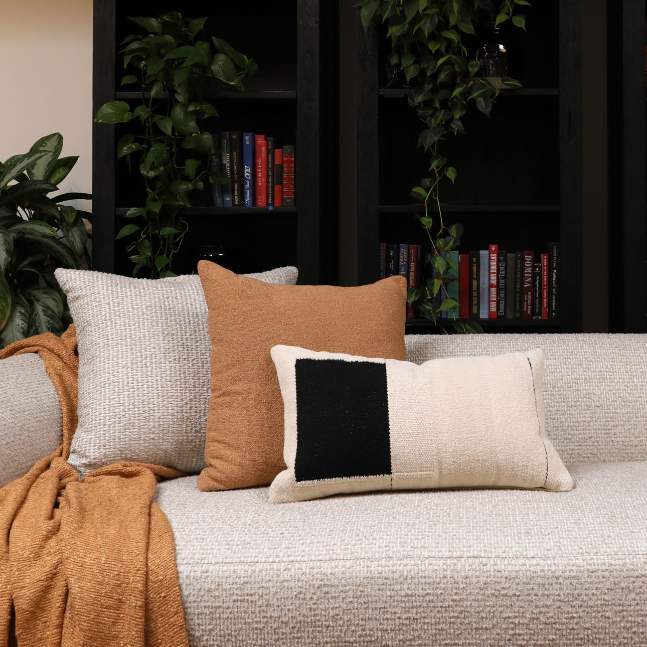 Black and Off White Handwoven Cotton with Filler Pillow 24 in Wide