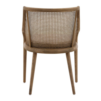 Medium Brown Wood and Beige Cushion Ash Wood with Rattan and Linen Upholstered Seat Chair 22.5 in Wide