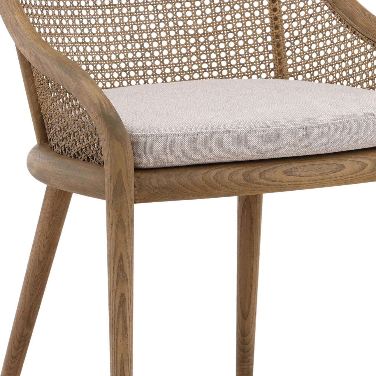 Medium Brown Wood and Beige Cushion Ash Wood with Rattan and Linen Upholstered Seat Chair 22.5 in Wide