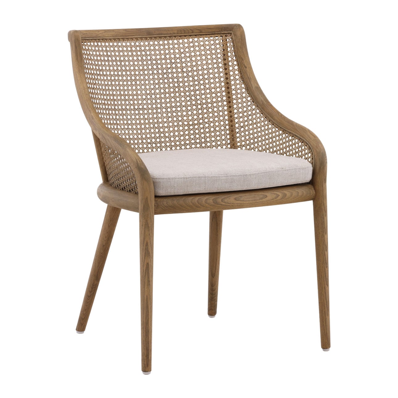 Medium Brown Wood and Beige Cushion Ash Wood with Rattan and Linen Upholstered Seat Chair 22.5 in Wide