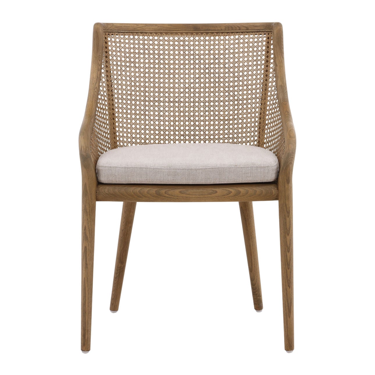 Medium Brown Wood and Beige Cushion Ash Wood with Rattan and Linen Upholstered Seat Chair 22.5 in Wide