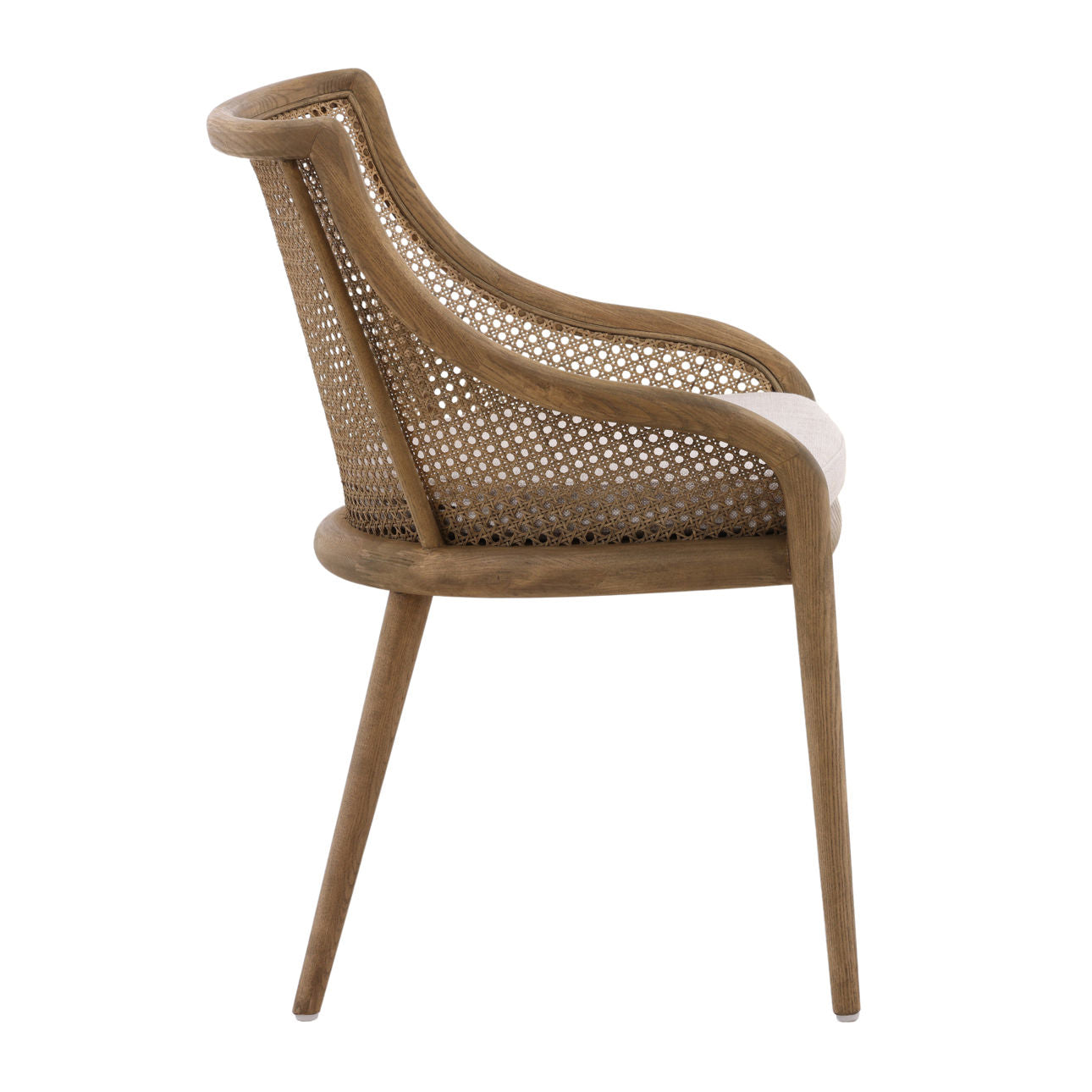 Medium Brown Wood and Beige Cushion Ash Wood with Rattan and Linen Upholstered Seat Chair 22.5 in Wide