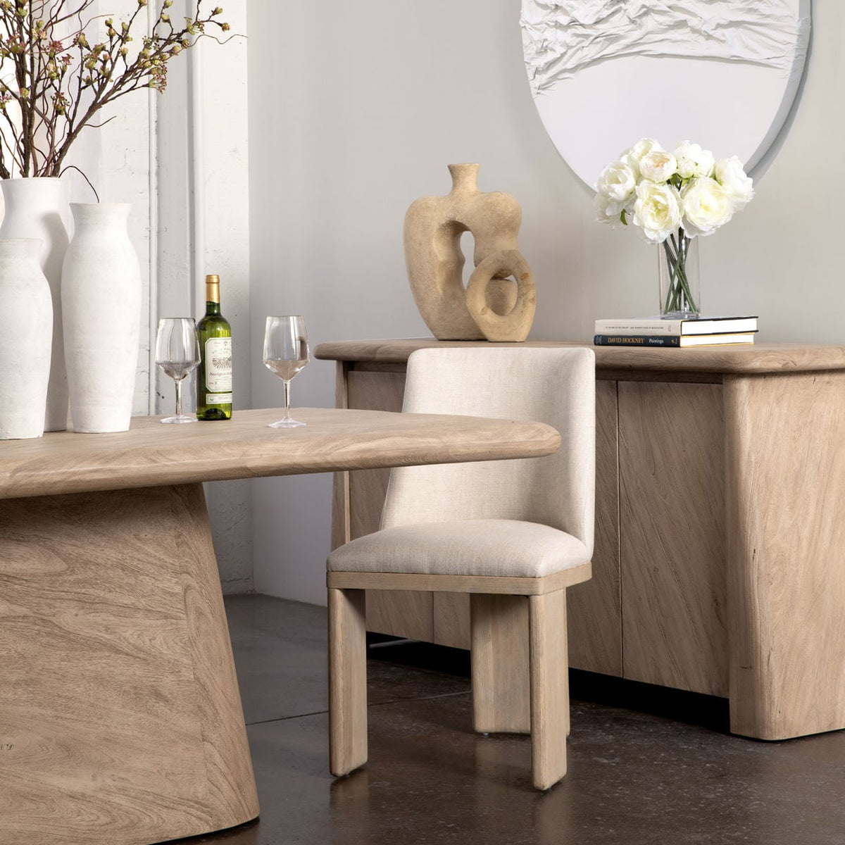 Refined Linen Upholstery and Ash Wood Dining Chair