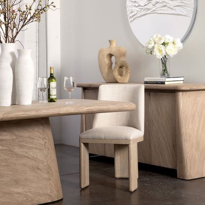 Refined Linen Upholstery and Ash Wood Dining Chair