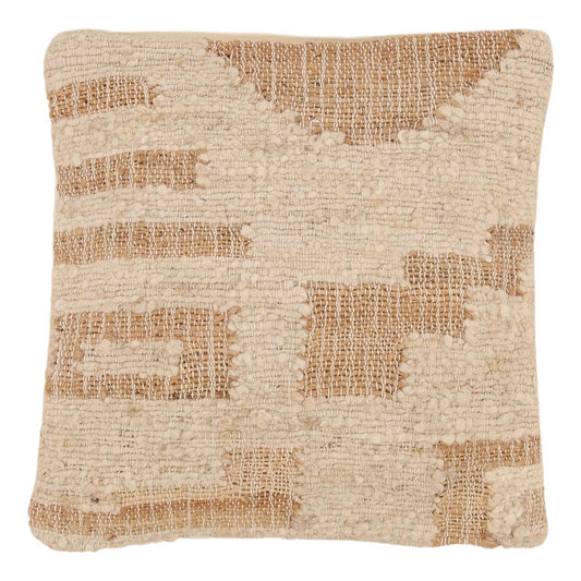 Cream Handwoven Jute and Wool Cover Pillow 20 in Wide