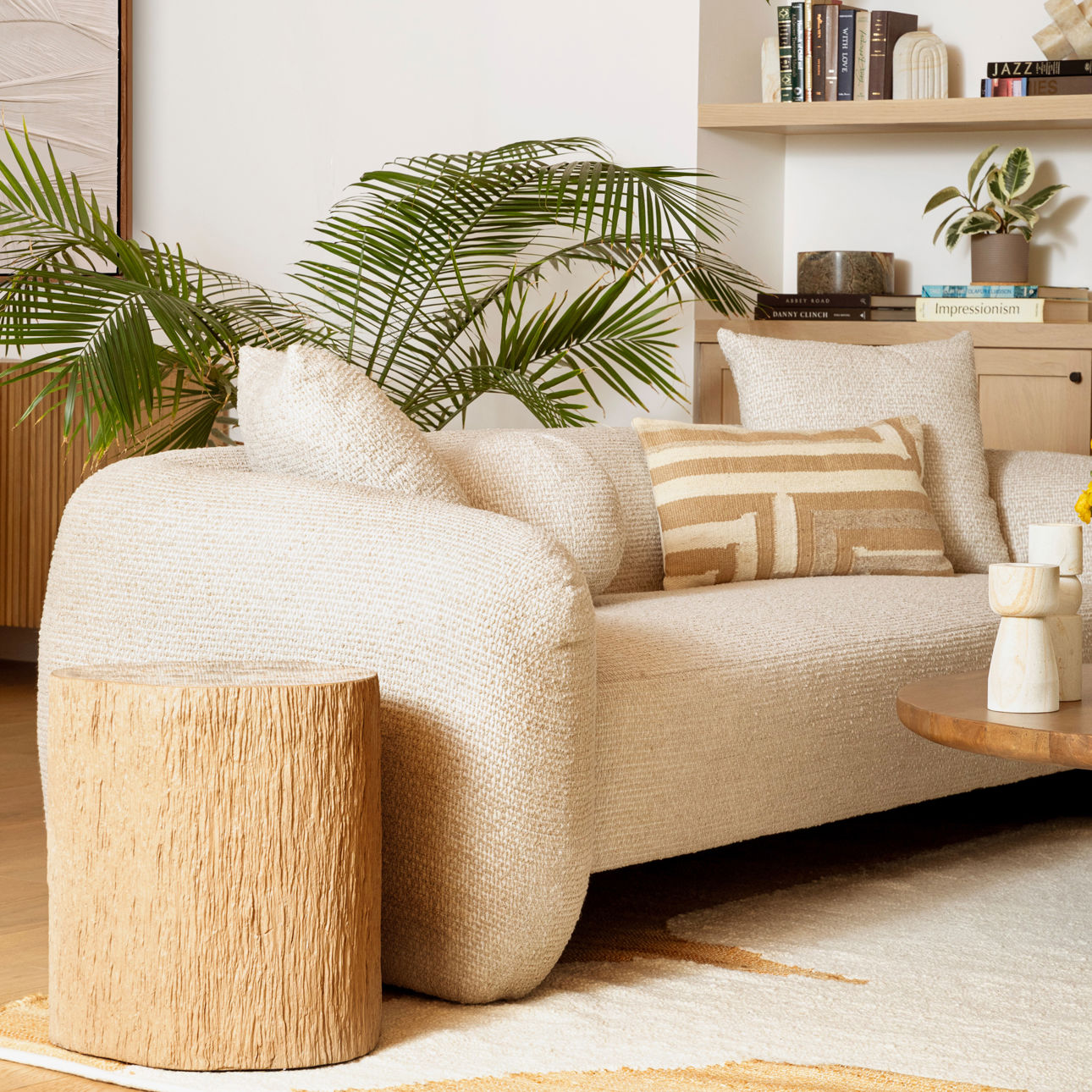 Sand Handwoven Jute and Wool Cover Pillow 24 in Wide