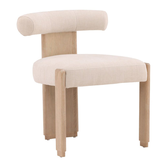Crafted Two-Tone Basketweave Fabric and Rubber Wood Dining Chair