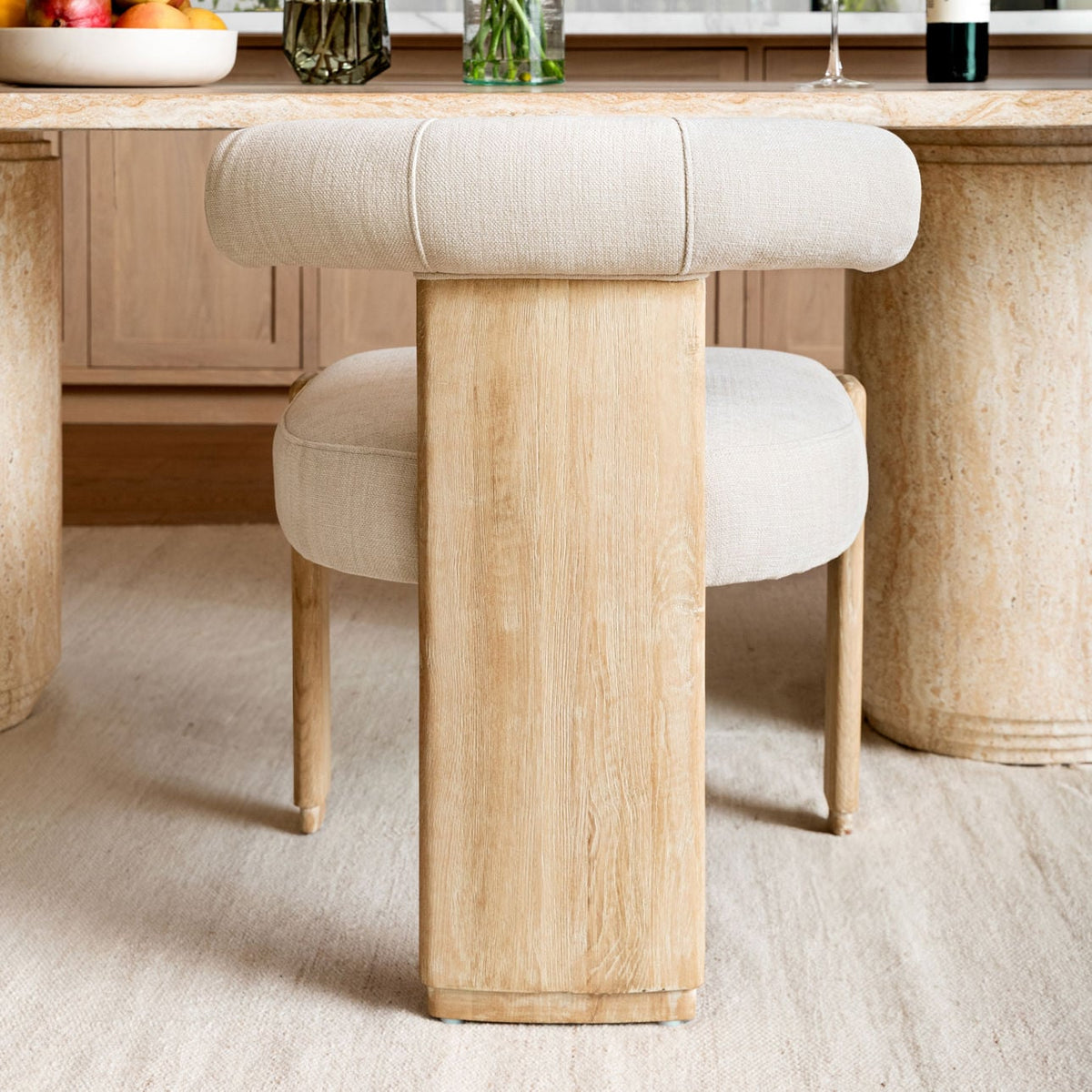 Crafted Two-Tone Basketweave Fabric and Rubber Wood Dining Chair