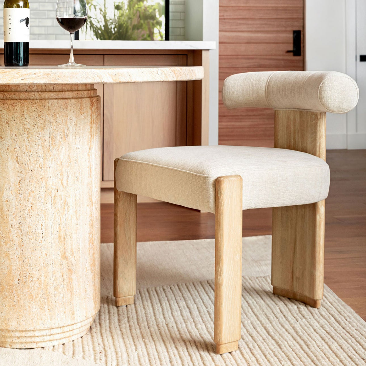 Crafted Two-Tone Basketweave Fabric and Rubber Wood Dining Chair