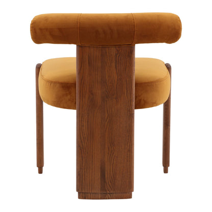 Hudson Ginger and Brown Polyester Velvet Fabric and Rubber Wood Chair 23 in Wide