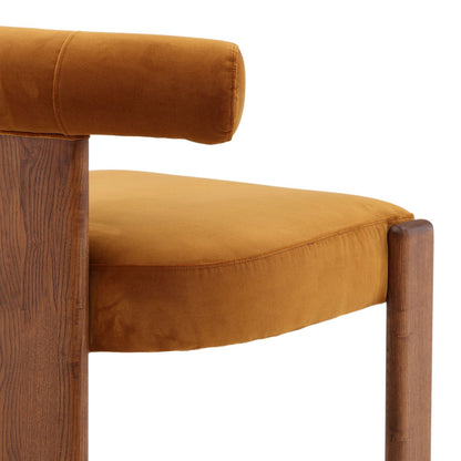 Hudson Ginger and Brown Polyester Velvet Fabric and Rubber Wood Chair 23 in Wide