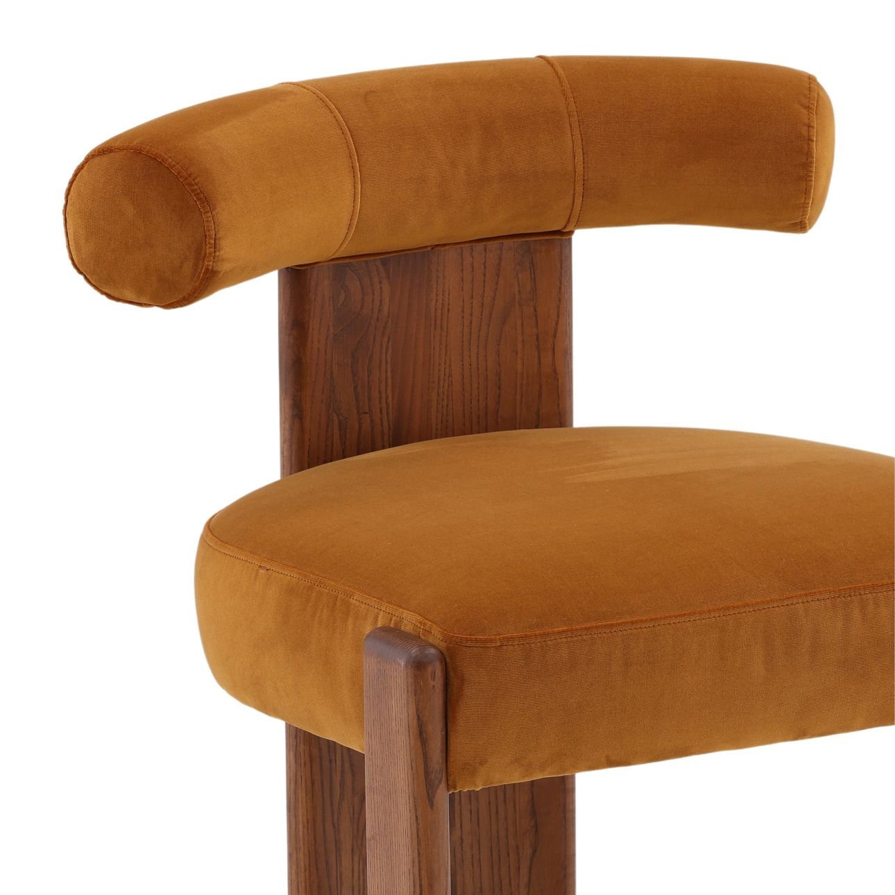 Hudson Ginger and Brown Polyester Velvet Fabric and Rubber Wood Chair 23 in Wide