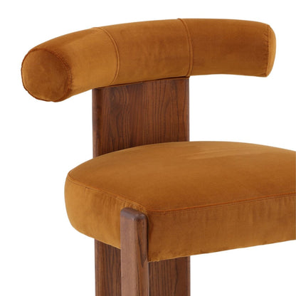 Hudson Ginger and Brown Polyester Velvet Fabric and Rubber Wood Chair 23 in Wide