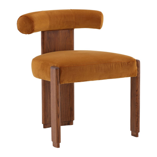 Hudson Ginger and Brown Polyester Velvet Fabric and Rubber Wood Chair 23 in Wide
