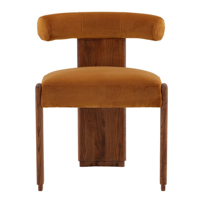 Hudson Ginger and Brown Polyester Velvet Fabric and Rubber Wood Chair 23 in Wide