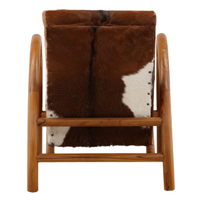 Brown and White Goat Hide and Teak Wood Chair 25.5 in Wide