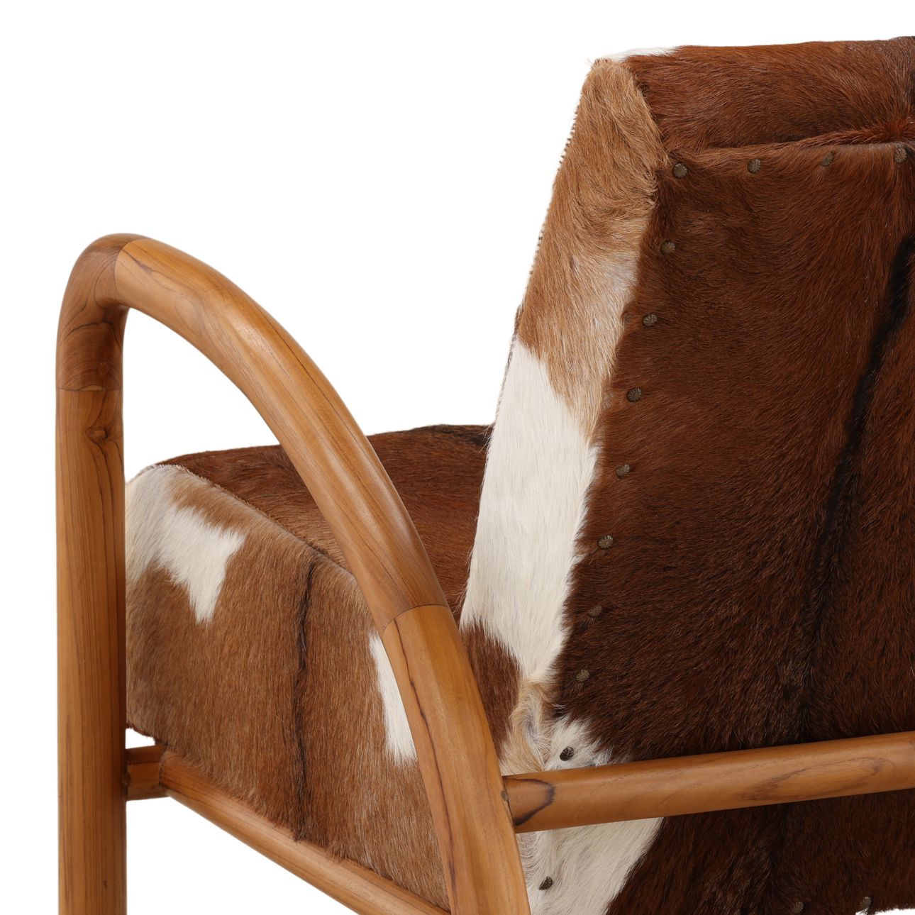 Brown and White Goat Hide and Teak Wood Chair 25.5 in Wide