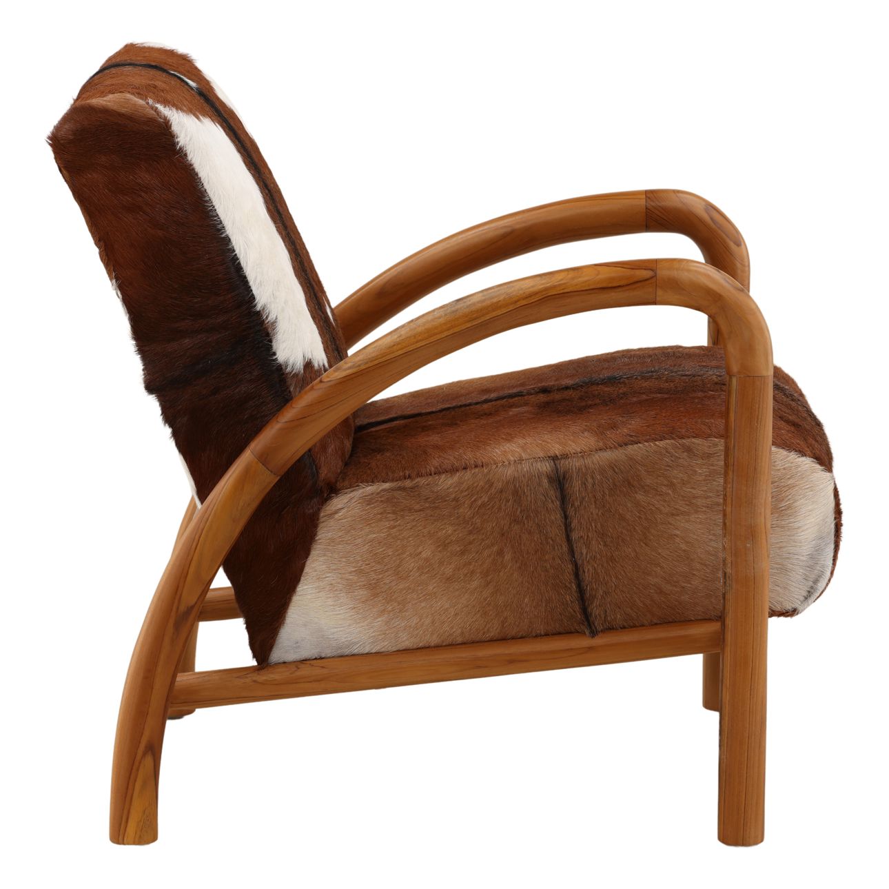 Brown and White Goat Hide and Teak Wood Chair 25.5 in Wide