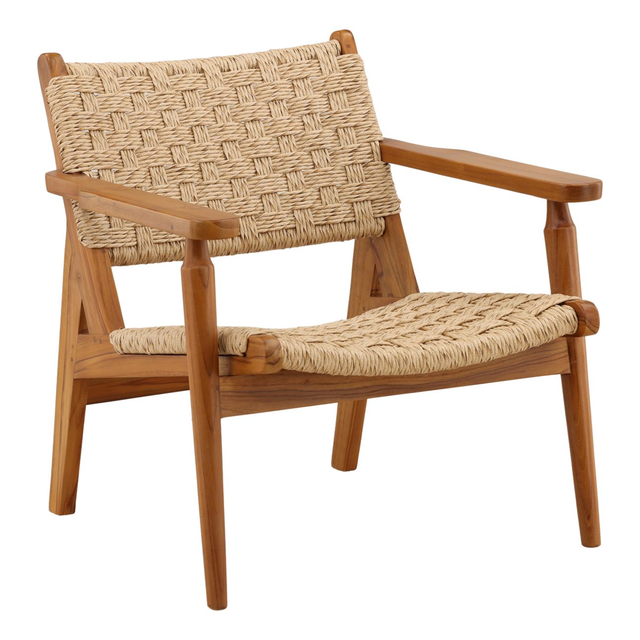 Natural Synthetic Rattan and Teak Wood Chair 29 in Wide