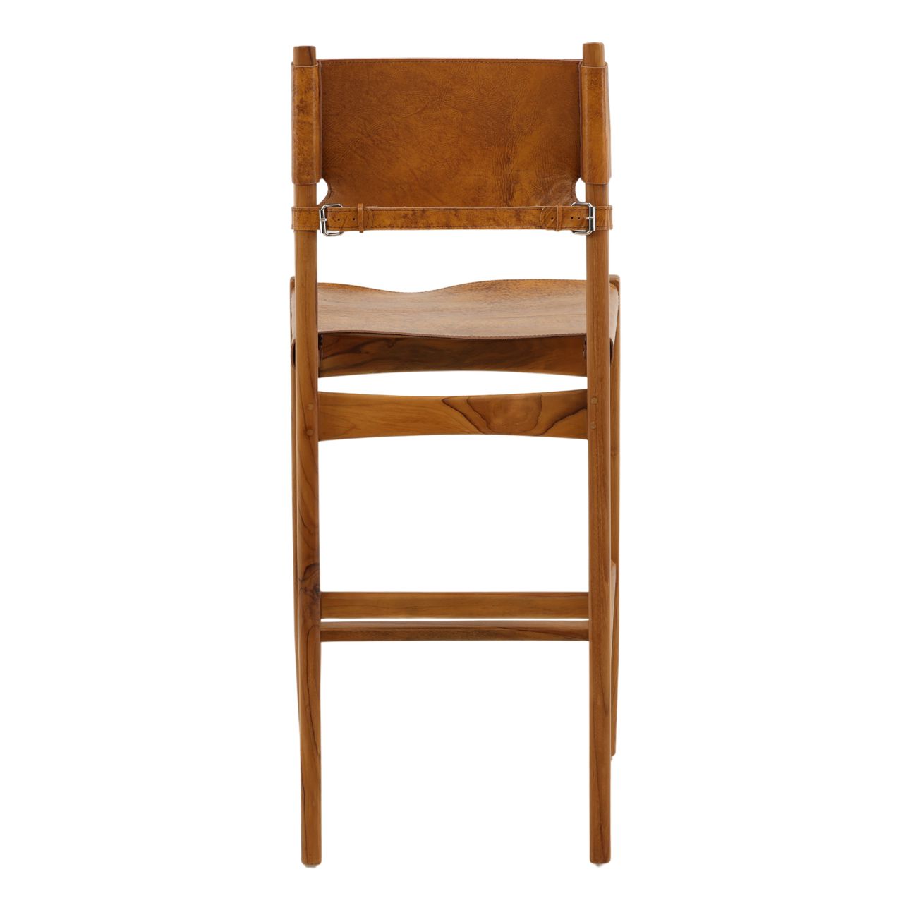 Natural and Antique Light Brown Leather Genuine Leather and Teak Wood Stool 18 in Wide