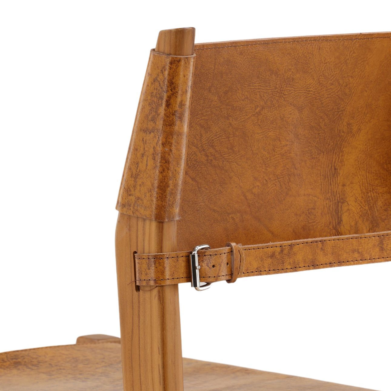Natural and Antique Light Brown Leather Genuine Leather and Teak Wood Stool 18 in Wide