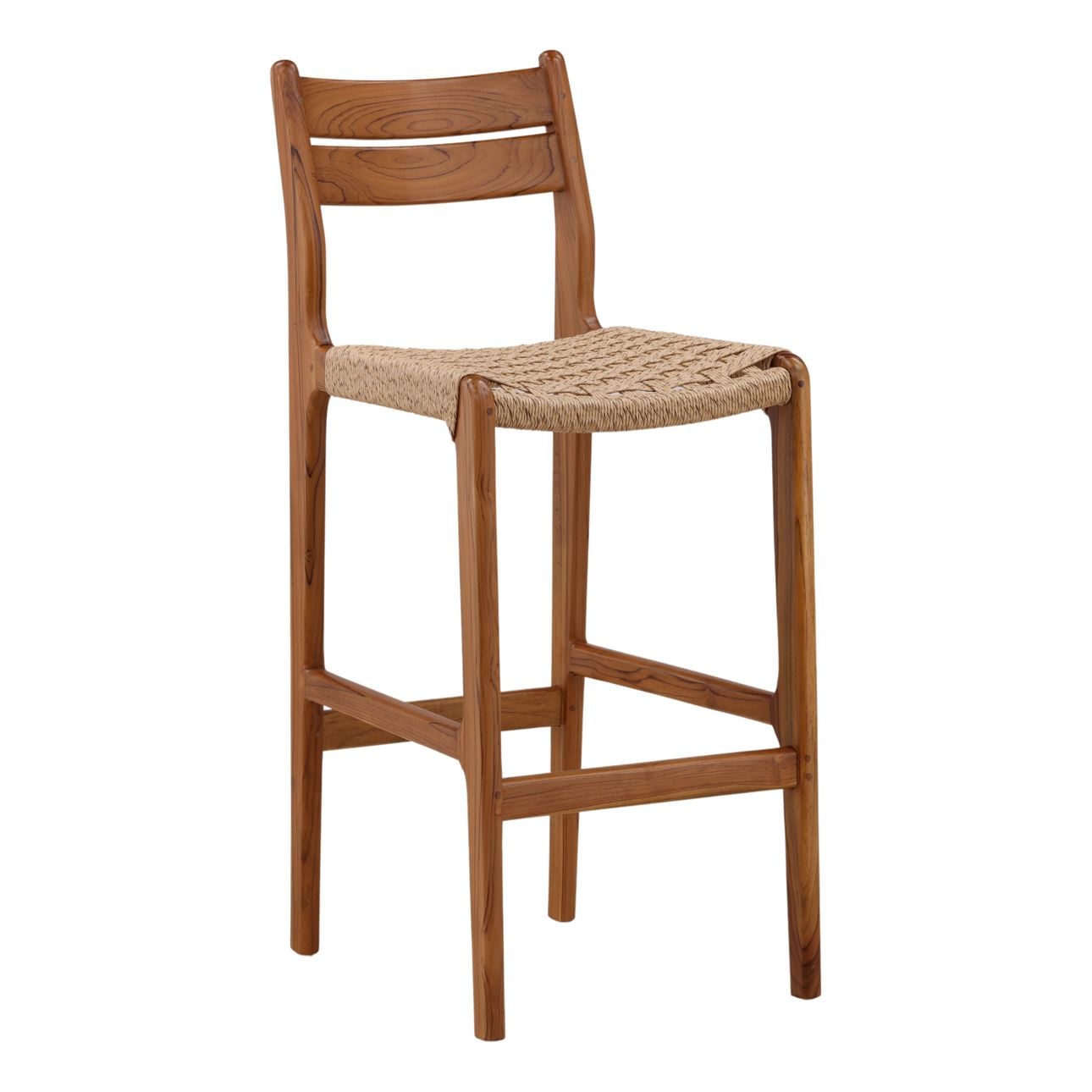 Natural Synthetic Rattan and Teak Wood Stool 18 in Wide