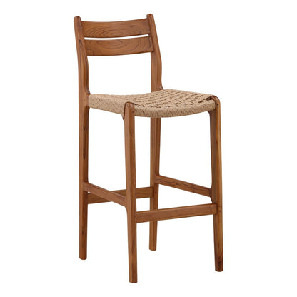 Natural Synthetic Rattan and Teak Wood Stool 18 in Wide