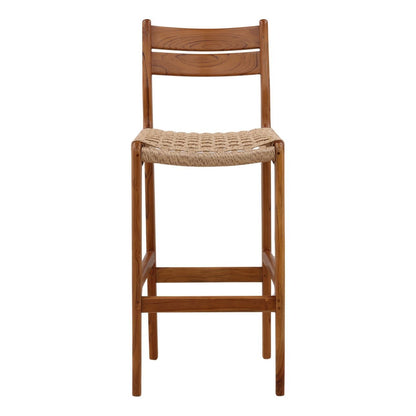 Natural Synthetic Rattan and Teak Wood Stool 18 in Wide