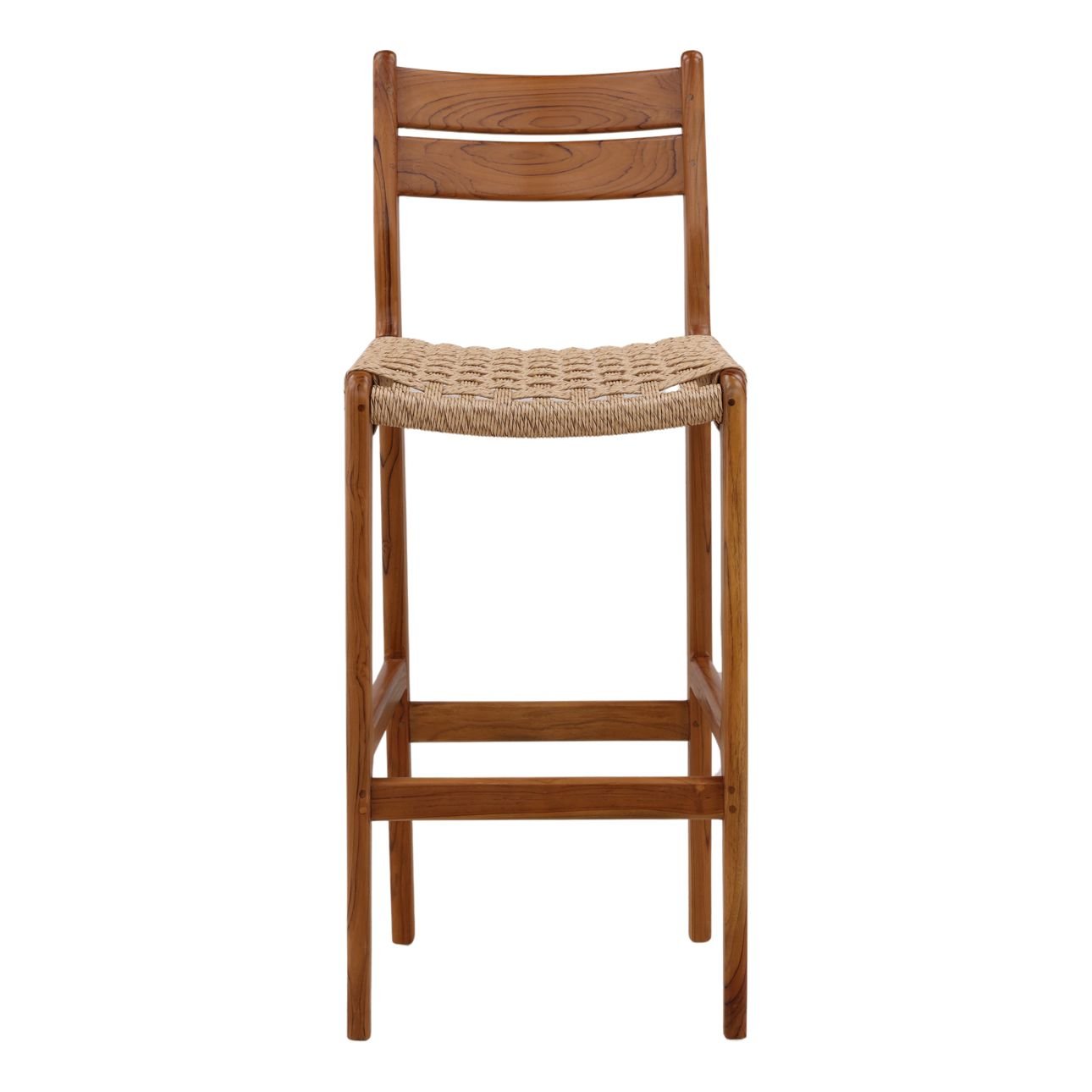 Natural Synthetic Rattan and Teak Wood Stool 18 in Wide