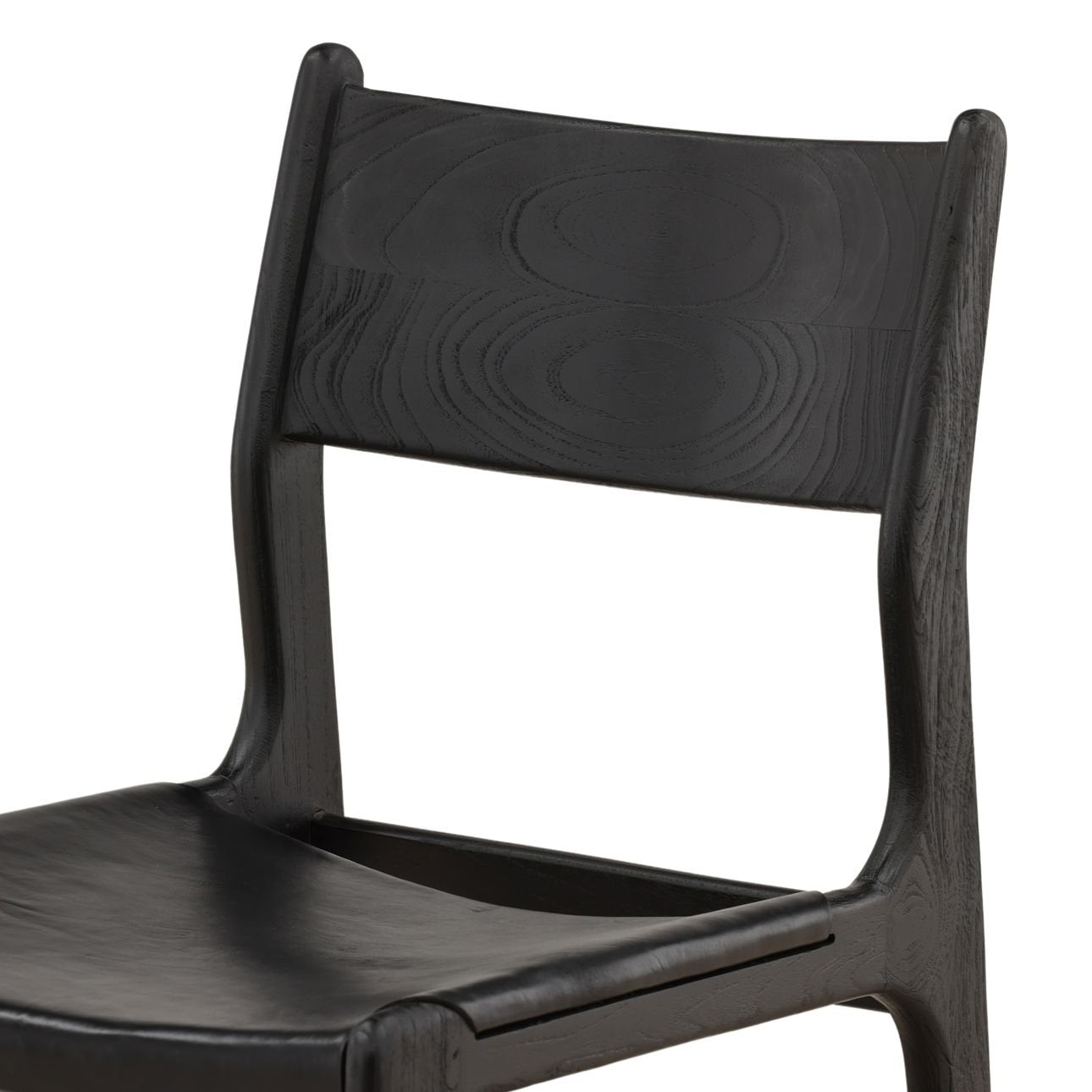 Black Genuine Leather and Teak Wood Chair 19.5 in Wide