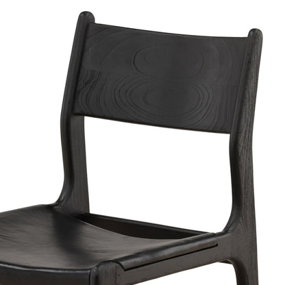 Black Genuine Leather and Teak Wood Chair 19.5 in Wide