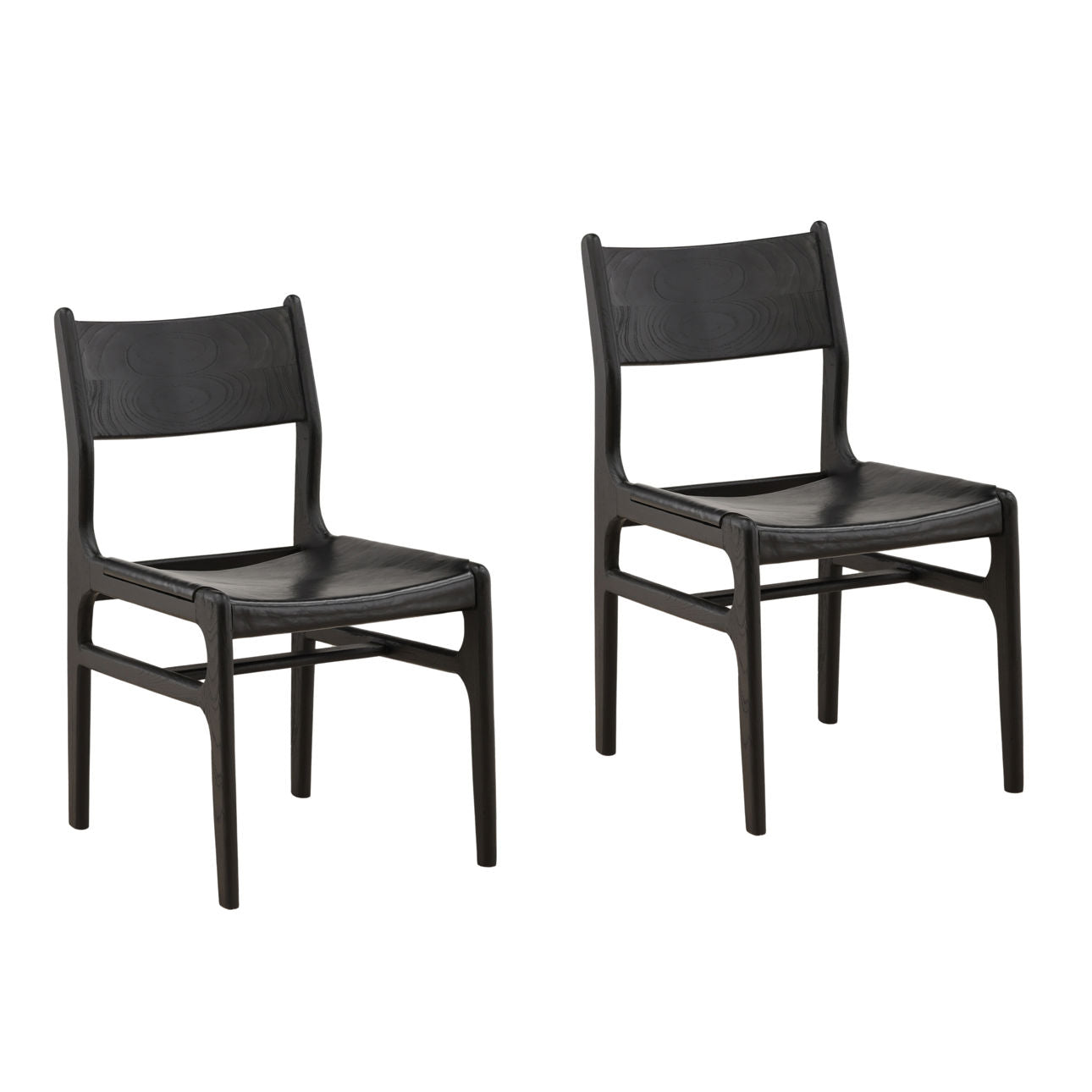 Black Genuine Leather and Teak Wood Chair 19.5 in Wide