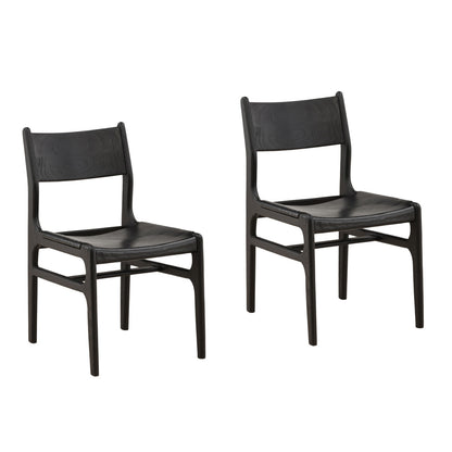 Black Genuine Leather and Teak Wood Chair 19.5 in Wide