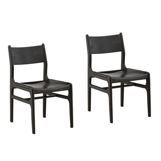 Black Genuine Leather and Teak Wood Chair 19.5 in Wide