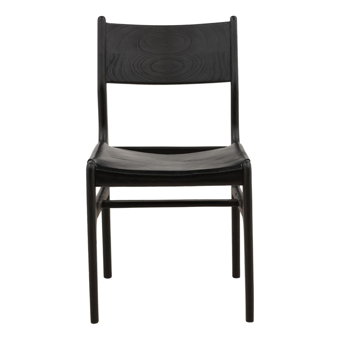 Black Genuine Leather and Teak Wood Chair 19.5 in Wide