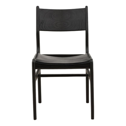 Black Genuine Leather and Teak Wood Chair 19.5 in Wide