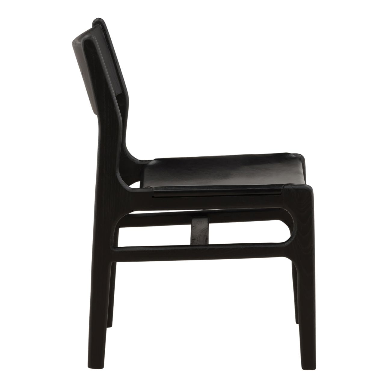 Black Genuine Leather and Teak Wood Chair 19.5 in Wide