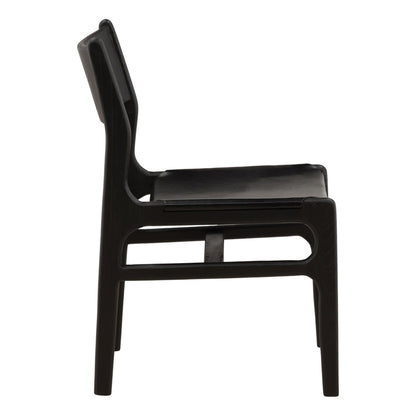 Black Genuine Leather and Teak Wood Chair 19.5 in Wide