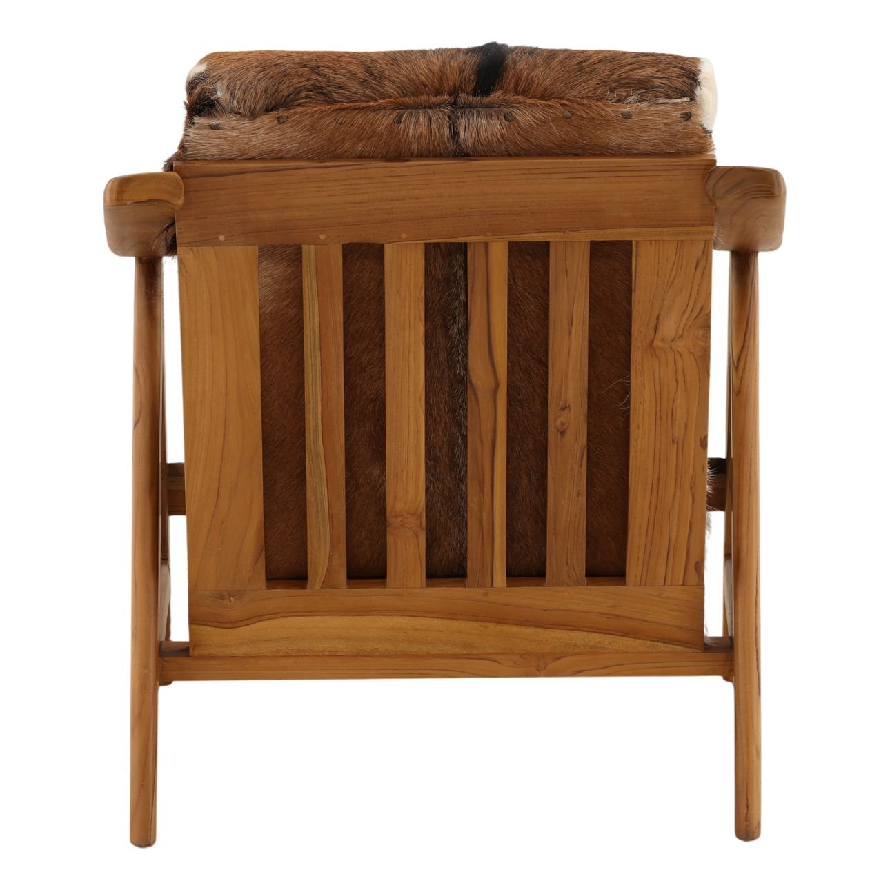 Brown and White Goat Hide and Teak Wood Chair 28.5 in Wide